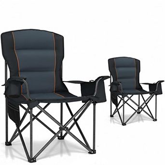 Oversized Folding Camping Chair 450lbs Support Padded Cushion Cooler Pockets Heavy Duty Collapsible