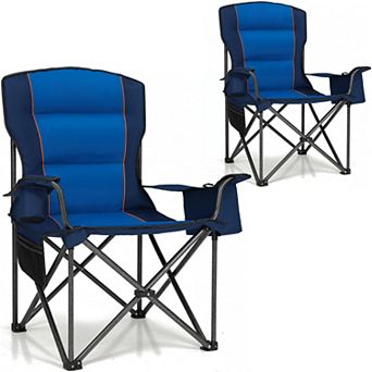 Oversized Folding Camping Chair 450lbs Support Padded Cushion Cooler Pockets Heavy Duty Collapsible
