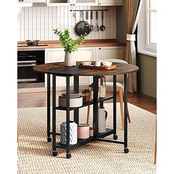 Folding Dining Table with 6 Wheels 2-Layer Storage Space Saving Stable Easy Assembly