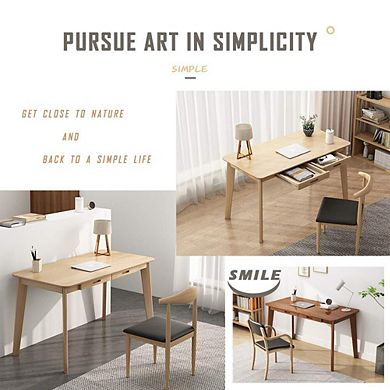 Solid Wood Writing Desk with Drawer Laptop Computer Study Table Minimalist Nordic Style Easy