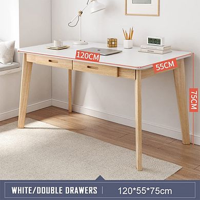 Solid Wood Writing Desk with Drawer Laptop Computer Study Table Minimalist Nordic Style Easy