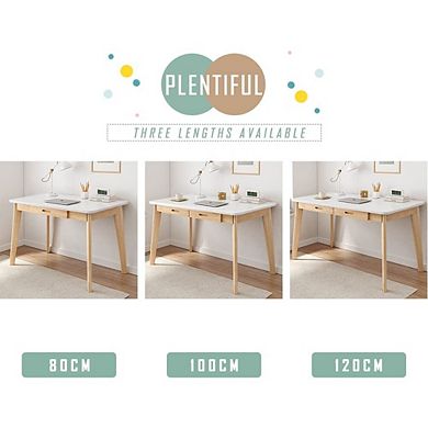 Solid Wood Writing Desk with Drawer Laptop Computer Study Table Minimalist Nordic Style Easy