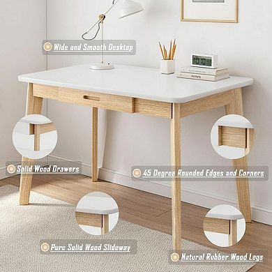 Solid Wood Writing Desk with Drawer Laptop Computer Study Table Minimalist Nordic Style Easy