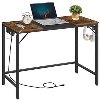 Computer Desk Home Office Power Outlet 3 Hooks Sturdy Stable Easy Assemble Industrial Vintage