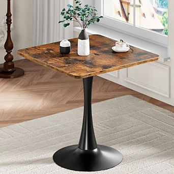 Square Tulip Dining Table for 2 Compact Rustic Brown Heavy Base Easy Assemble