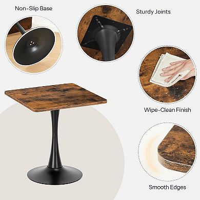 Square Tulip Dining Table for 2 Compact Rustic Brown Heavy Base Easy Assemble