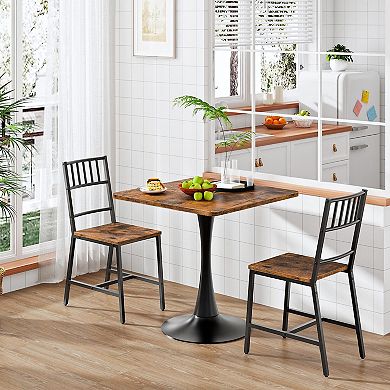 Square Tulip Dining Table for 2 Compact Rustic Brown Heavy Base Easy Assemble