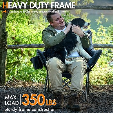 Oversized Padded Camping Chair Heavy Duty Folding Cup Holder Side Pocket Supports 350 Lbs