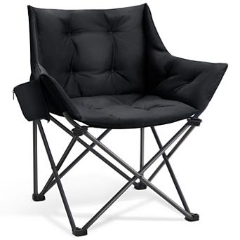 Oversized Padded Camping Chair Heavy Duty Folding Cup Holder Side Pocket Supports 350 Lbs