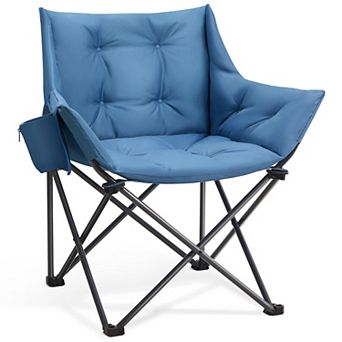 Oversized Padded Camping Chair Heavy Duty Folding Cup Holder Side Pocket Supports 350 Lbs