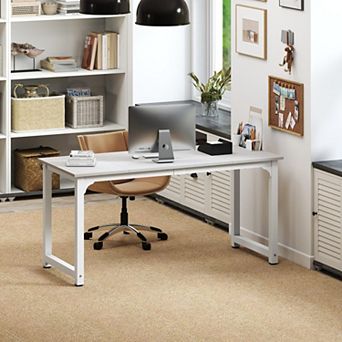 Modern 63 Inch Large Computer Desk Sturdy Metal Frame MDF Desktop Home Office Workstation