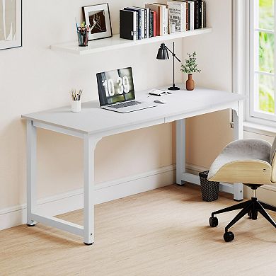 Modern 63 Inch Large Computer Desk Sturdy Metal Frame MDF Desktop Home Office Workstation