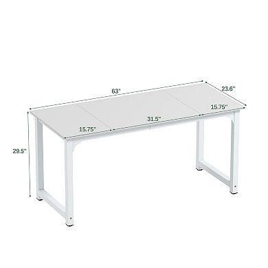 Modern 63 Inch Large Computer Desk Sturdy Metal Frame MDF Desktop Home Office Workstation