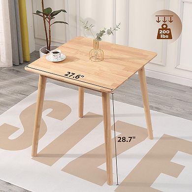 27.6" Small Square Dining Table Solid Wood Space-saving Rustic Mid Century