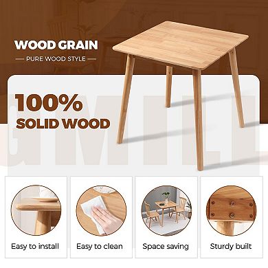 27.6" Small Square Dining Table Solid Wood Space-saving Rustic Mid Century