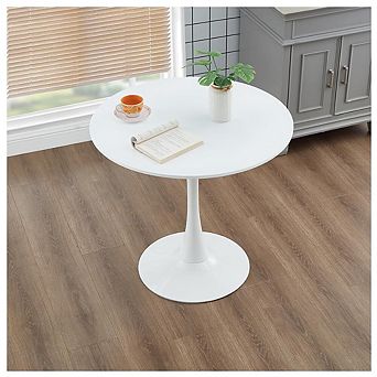 Mid-century Modern Tulip Dining Table Round MDF Top Sturdy Metal Base for 2-4 People Small Space