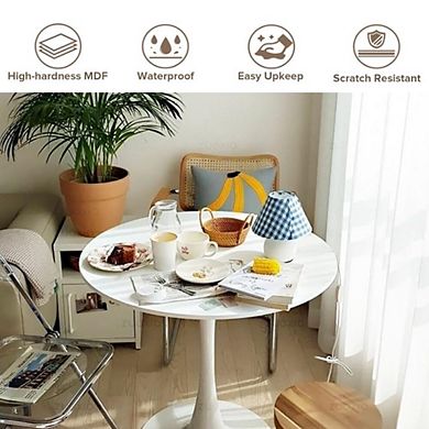 Mid-century Modern Tulip Dining Table Round MDF Top Sturdy Metal Base for 2-4 People Small Space