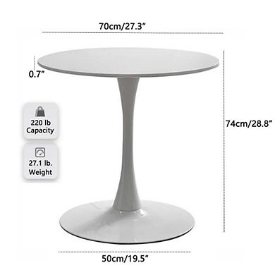 Mid-century Modern Tulip Dining Table Round MDF Top Sturdy Metal Base for 2-4 People Small Space