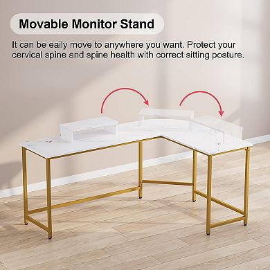 L Shaped Computer Desk Reversible Corner Monitor Stand Modern Pc Workstation