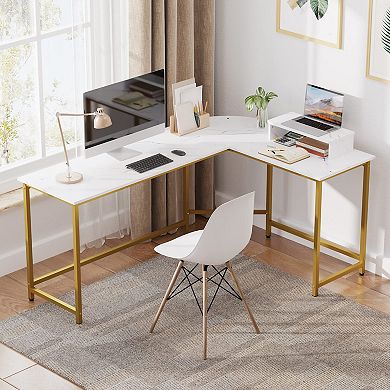 L Shaped Computer Desk Reversible Corner Monitor Stand Modern Pc Workstation