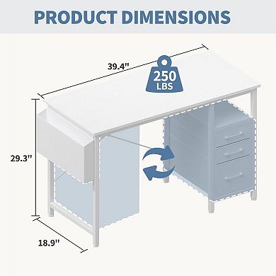 39" Computer Desk with Storage Drawers & Side Pocket - Space-Saving Workstation for Home Office