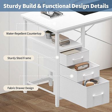 39" Computer Desk with Storage Drawers & Side Pocket - Space-Saving Workstation for Home Office