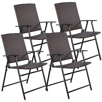 4 Folding Patio Chair Set Outdoor Wicker Portable Foldable Stackable Durable Steel Frame