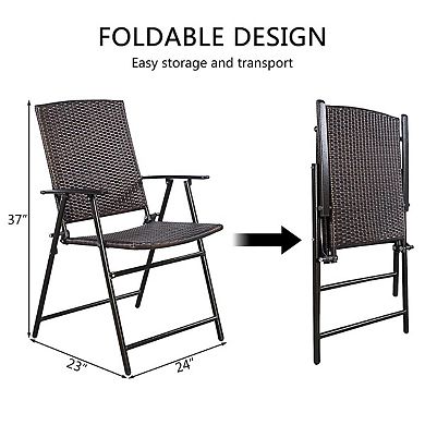 4 Folding Patio Chair Set Outdoor Wicker Portable Foldable Stackable Durable Steel Frame