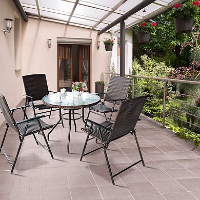 4 Folding Patio Chair Set Outdoor Wicker Portable Foldable Stackable Durable Steel Frame