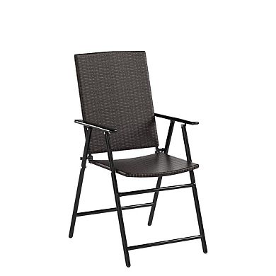 4 Folding Patio Chair Set Outdoor Wicker Portable Foldable Stackable Durable Steel Frame