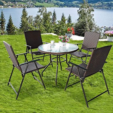 4 Folding Patio Chair Set Outdoor Wicker Portable Foldable Stackable Durable Steel Frame