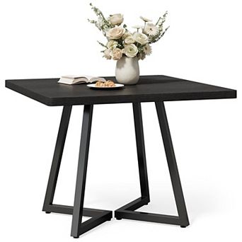 31.5 in Small Dining Table For 4 Square Rustic Brown Wooden Metal Modern Leisure Cafe Apartment