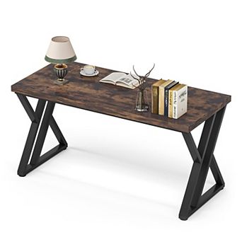 55 Inch Industrial Computer Desk Rustic Brown Study Writing Table Home Office Workstation