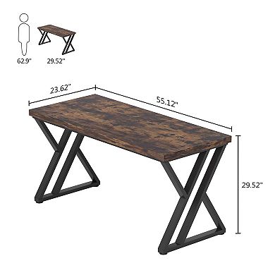 55 Inch Industrial Computer Desk Rustic Brown Study Writing Table Home Office Workstation