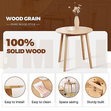 28.3" Round Dining Table Solid Wood Mid Century Modern Space Saving for 2-4 People