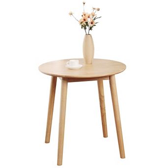28.3" Round Dining Table Solid Wood Mid Century Modern Space Saving for 2-4 People