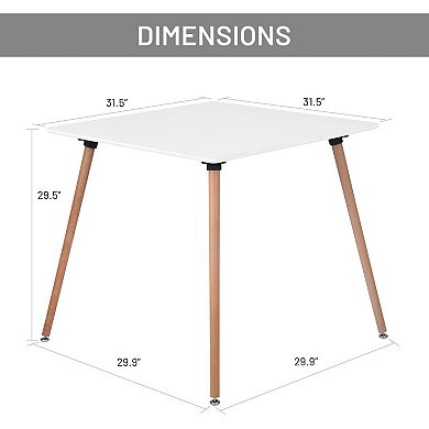 Square Dining Table 31.5 Inch 2-4 People Modern White Wooden Home Office Kitchen Patio Small Spaces