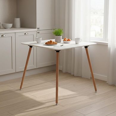 Square Dining Table 31.5 Inch 2-4 People Modern White Wooden Home Office Kitchen Patio Small Spaces
