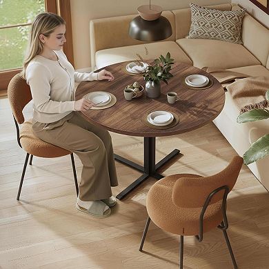 Round Dining Table for 2-4 People Water-Resistant Farmhouse Style Durable Steel Frame