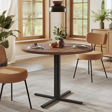 Round Dining Table for 2-4 People Water-Resistant Farmhouse Style Durable Steel Frame