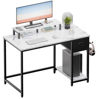 Computer Desk: Monitor Stand, Non-Woven Drawer, Hanging Hooks, Adjustable Foot Pads