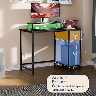 Computer Desk: Monitor Stand, Non-Woven Drawer, Hanging Hooks, Adjustable Foot Pads