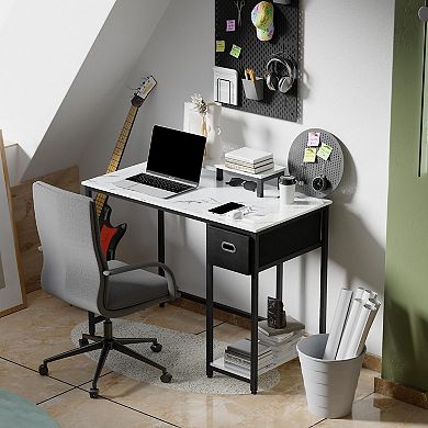 Computer Desk: Monitor Stand, Non-Woven Drawer, Hanging Hooks, Adjustable Foot Pads