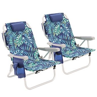 5 Position Lay Flat Portable Folding Beach Chair Heavy Duty with Cooler Cup Holder for Outdoor