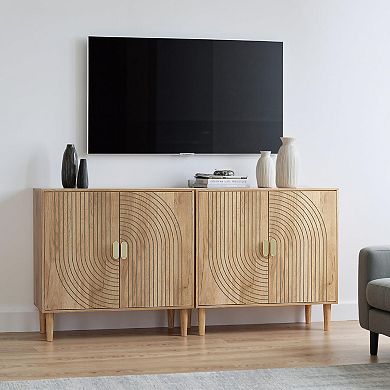 Sideboard Cabinet Freestanding Buffet Line Groove Wood Storage Adjustable Shelf Multi Functional