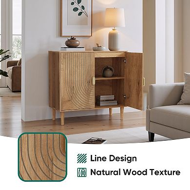 Sideboard Cabinet Freestanding Buffet Line Groove Wood Storage Adjustable Shelf Multi Functional