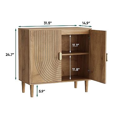 Sideboard Cabinet Freestanding Buffet Line Groove Wood Storage Adjustable Shelf Multi Functional