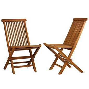 Golden Teak Wood Outdoor Folding Chairs Set of 2 Indoor Outdoor Use No Assembly Required
