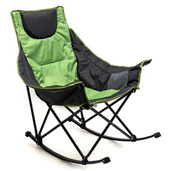 Oversized Rocking Camping Chair Padded High Back Heavy Duty 500Lbs Portable Lawn Recliner with Side