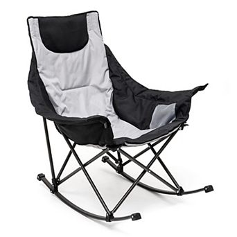 Oversized Rocking Camping Chair Padded High Back Heavy Duty 500Lbs Portable Lawn Recliner with Side